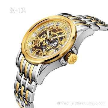 High-end 316L Stainless Steel Men Watches Golden Skeleton Automatic Watches